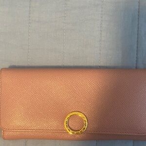 Bulgari Pink Wallet with Gold Ring Detail
